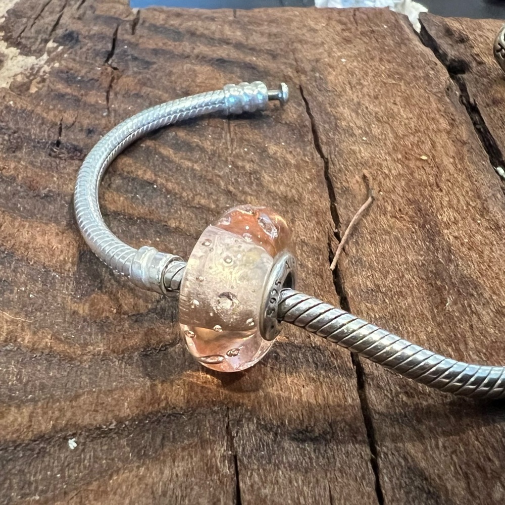 Authentic Pandora Murano Pink Effervescence Glass Charm Spring Peach Bead Easter